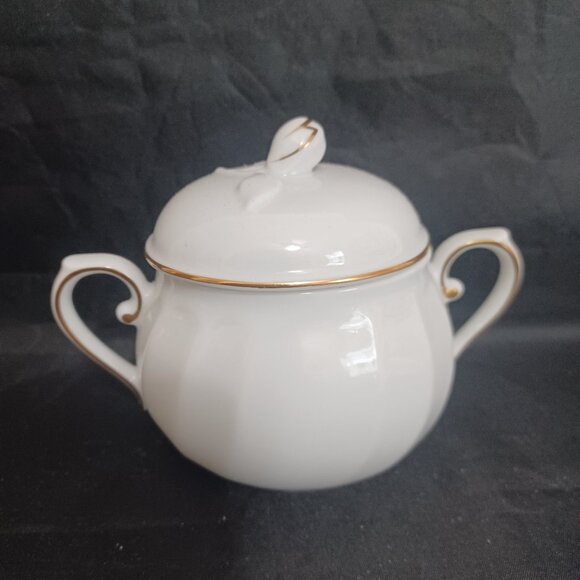 MIKASA Wedding Band Sugar Bowl and Lid White Gold Trim MINT L9709 - Picture 1 of 7